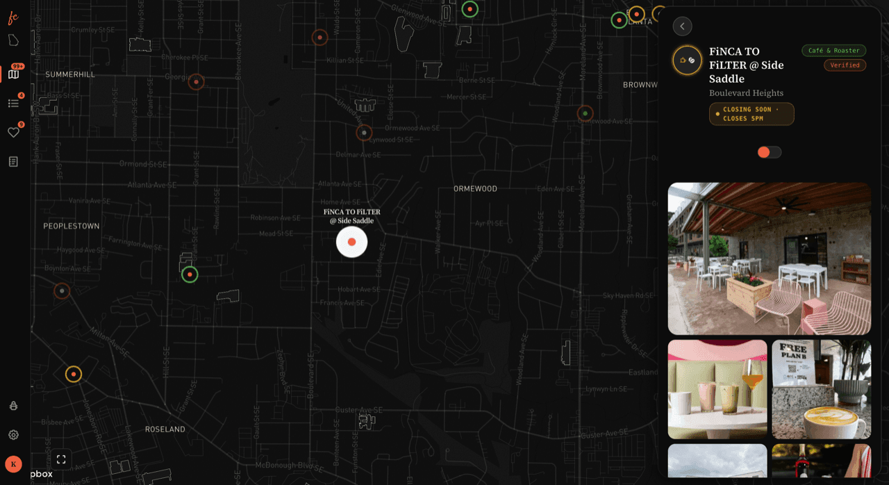 First Crack web app — Atlanta map with a place detail panel